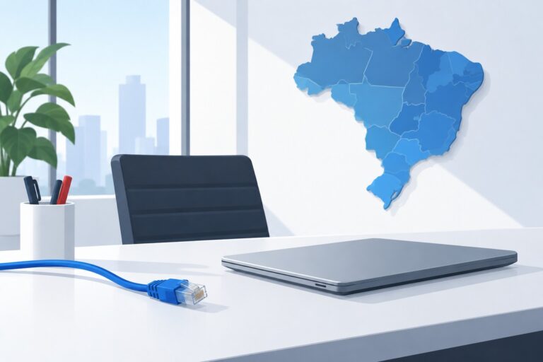 Від’єднаний мережевий кабель біля закритого ноутбука в офісі оператора ставок у Бразилії